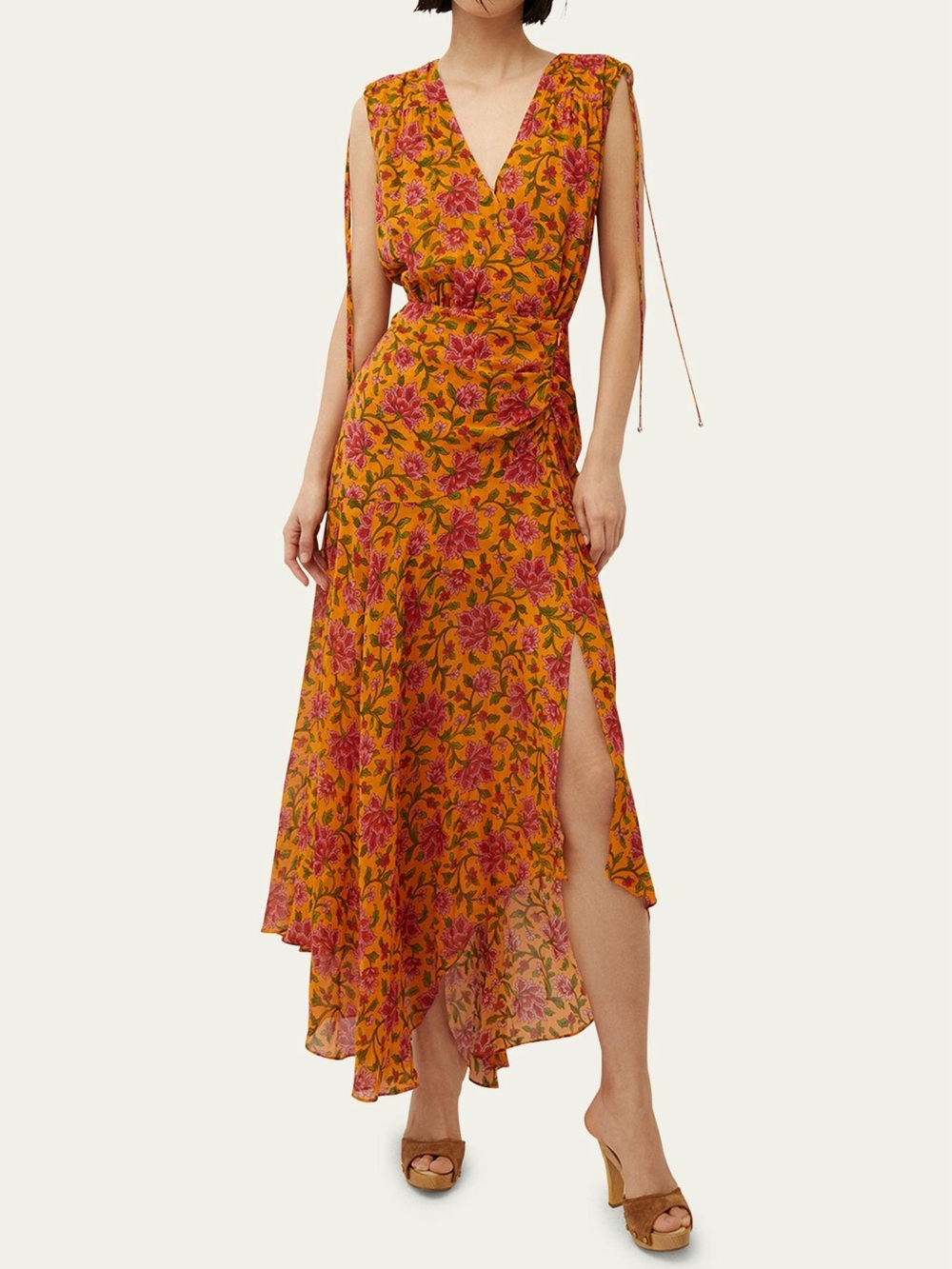 Veronica Beard Dovima Ruched Wrap-Effect Floral-Print Silk-Chiffon Maxi Dress 00